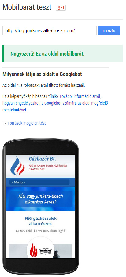 Google mobilbart teszt