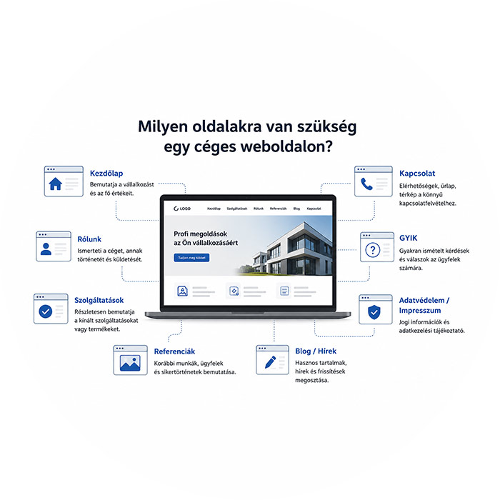 Egyedi céges weboldal megjelenése laptop képernyőjén